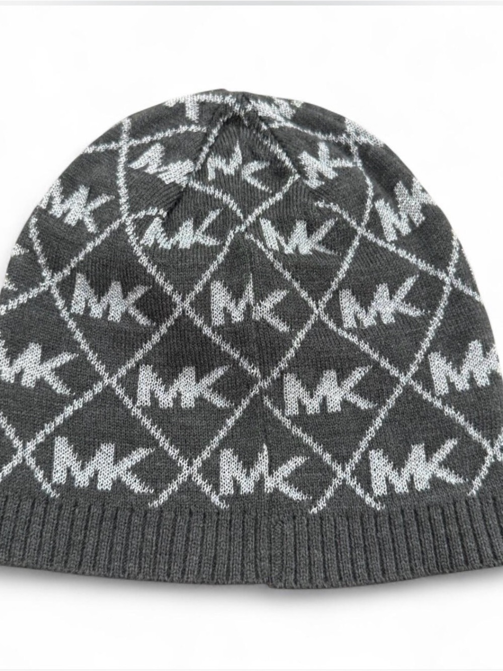 Michael Kors Charcoal & Light Gray MK Logo Knit Beanie - Picture 4 of 5